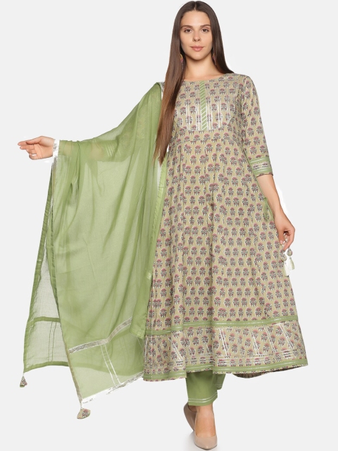 

Palakh Women Green & Pink Ethnic Motifs Printed Pure Cotton Kurta with Trousers & Dupatta