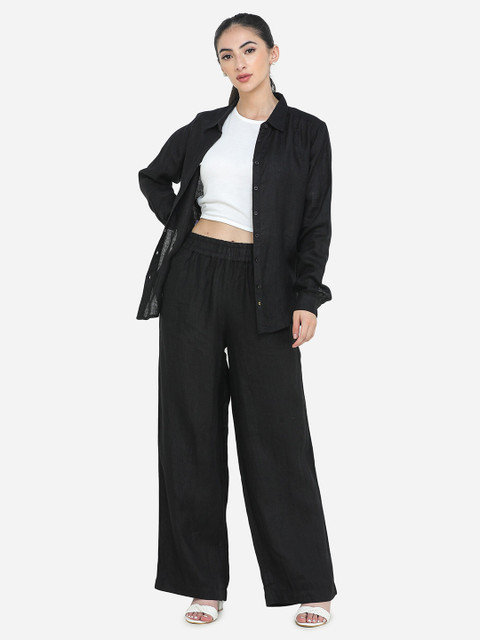 

DECHEN Women Black Shirt with Trousers