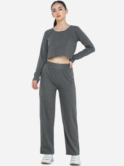 

DECHEN Women Grey Solid Cotton Track Suit