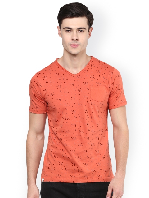 

ELABORADO Orange Printed Slim Fit T-Shirt