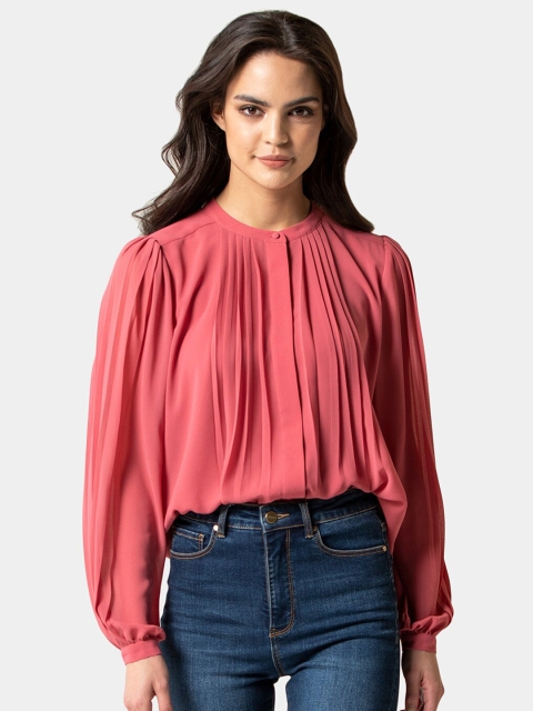 

Forever New Pink Mandarin Collar Regular Top