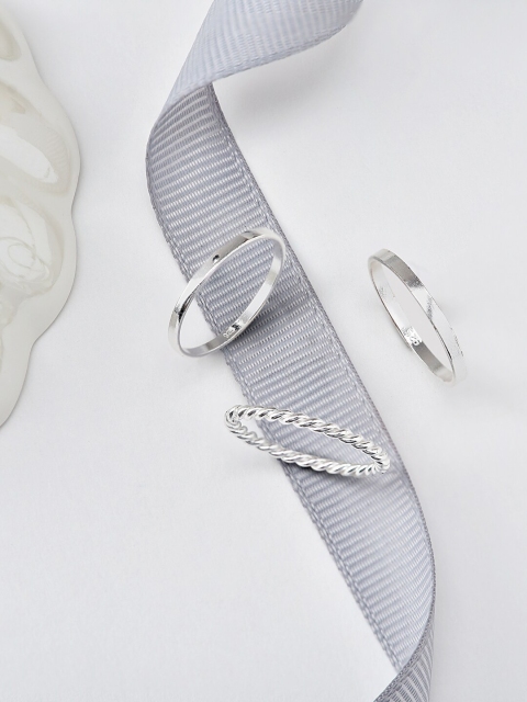 

Accessorize Set Of 3 Silver-Toned Sterling Silver & Silver-Plated Solid Finger Rings