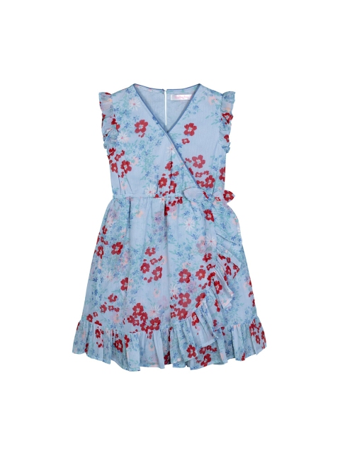 

Budding Bees Girls Blue & Red Floral Georgette Dress