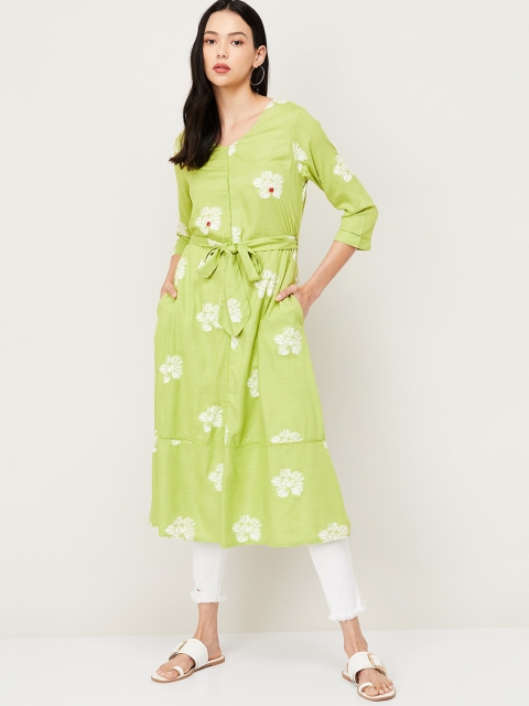 

Colour Me by Melange Olive Green & White Viscose Rayon Printed Tunic