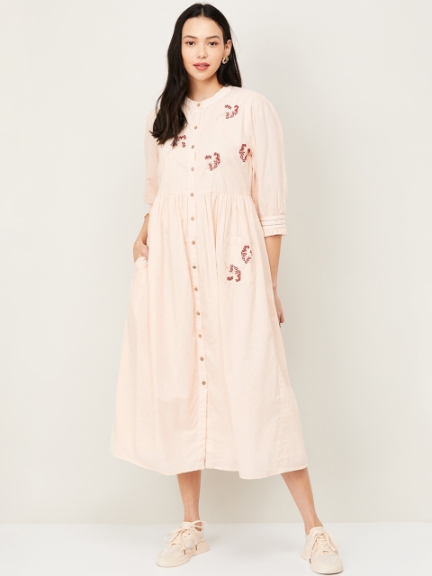 

Colour Me by Melange Pink & Red Embellished Embroidered A-Line Midi Dress