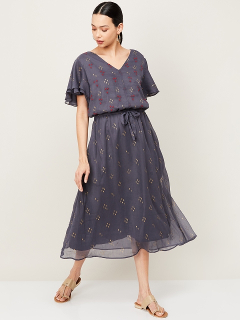 

Colour Me by Melange Grey & Gold-Toned A-Line Midi Dress