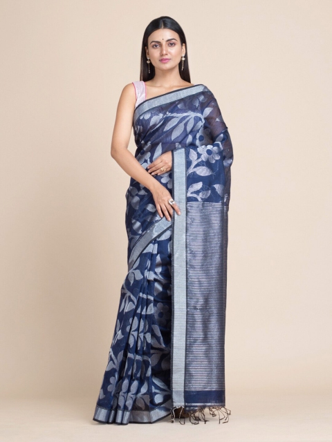 

Mitera Blue Floral Silk Cotton Saree