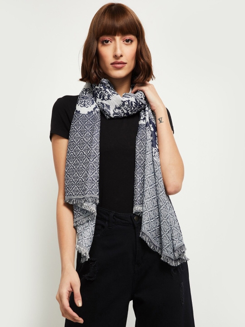 

max Women Blue & White Self Design Scarf