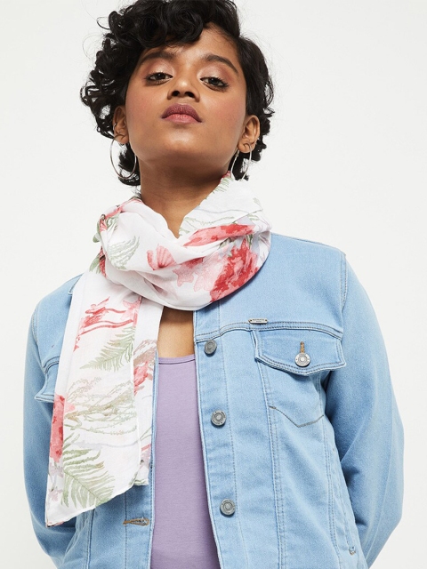 

max Women White & Pink Printed Scarf
