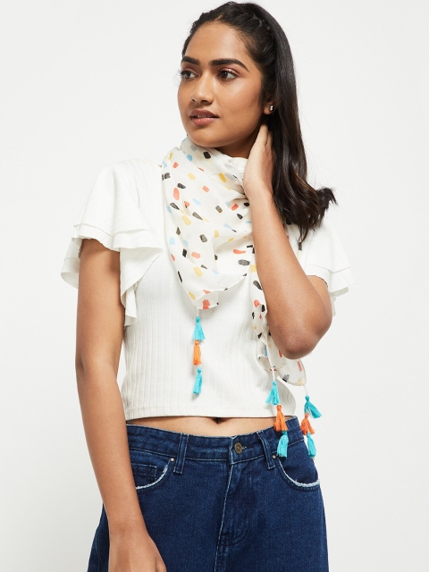 

max Women Multi Colored Printed Scarf, White