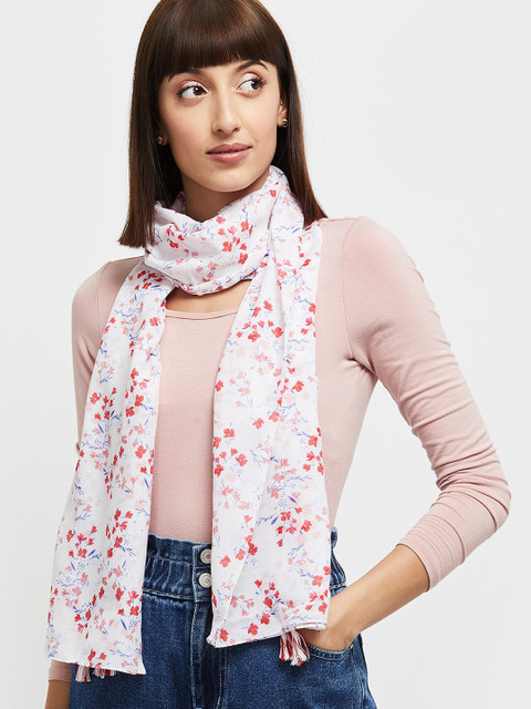 

max Women White Floral Printed Scarf