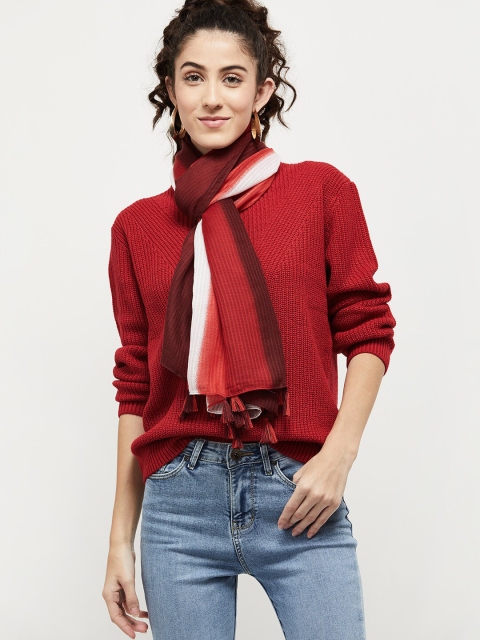 

max Women Maroon Colorblocked Printed Scarf