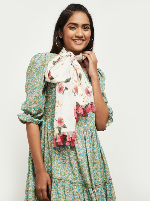 

max Women White Floral Printed Scarf