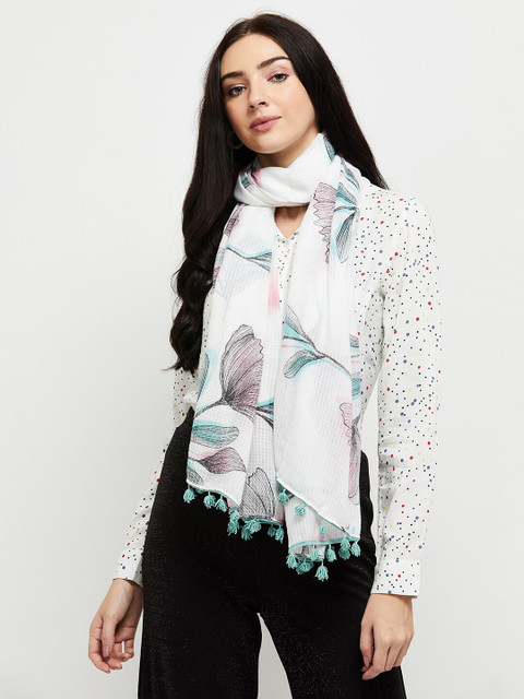 

max Women White Printed Tasseled Scarf