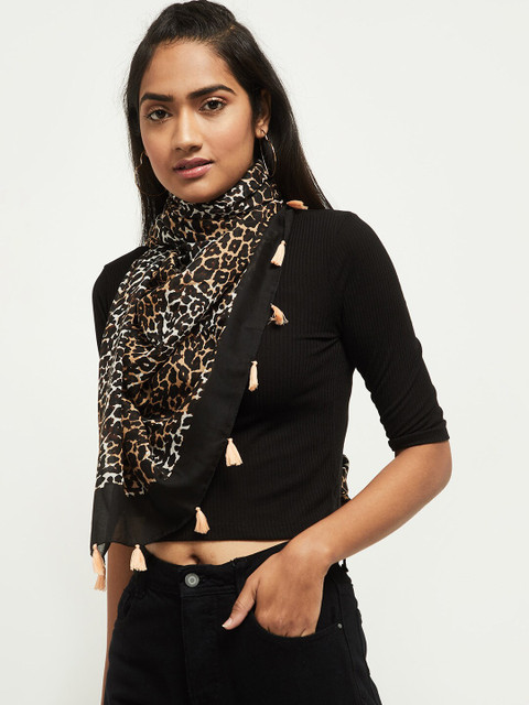 

max Women Black Animal Print Scarf