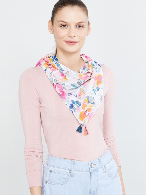 

max Women Multi Colored Printed Scarf Mask, White