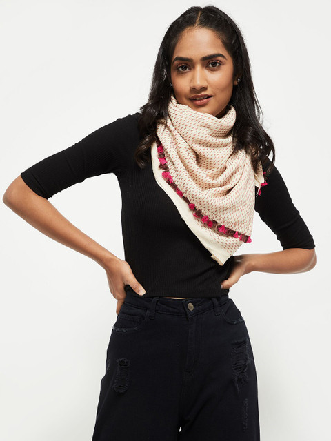 

max Women Off White Embroidered Scarf