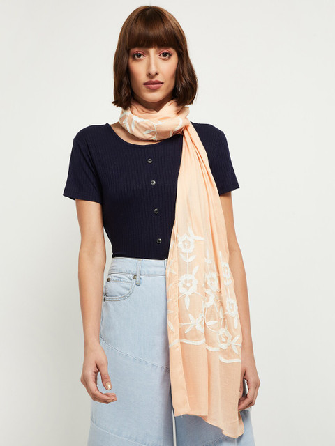 

max Women Peach-Coloured & White Embroidered Scarf