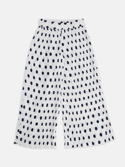 

Pantaloons Junior Girls White & Black Polka Dot Printed Pleated Parallel Trousers