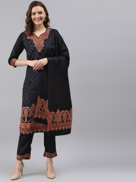 

Rangriti Women Black Printed Regular Kurta with Trousers & With Dupatta
