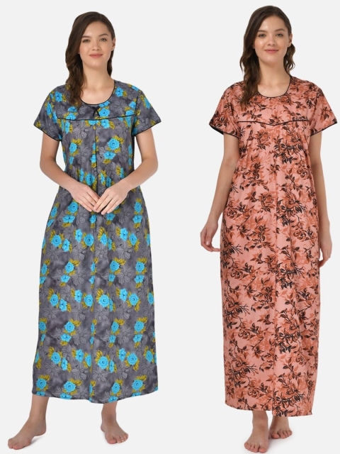 

Klamotten Set of 2 Printed Pure Cotton Maxi Nightdresses, Grey