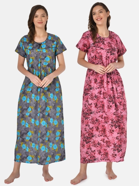

Klamotten Set of 2 Printed Pure Cotton Maxi Nightdresses, Grey