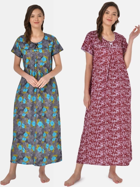 

Klamotten Set of 2 Printed Pure Cotton Maxi Nightdresses, Grey