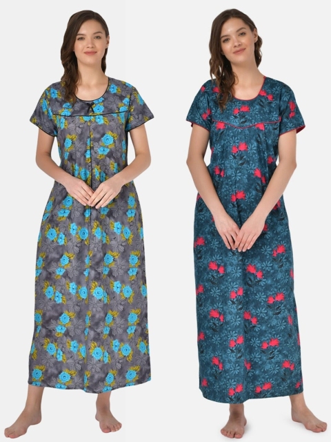 

Klamotten Set of 2 Printed Pure Cotton Maxi Nightdresses, Grey