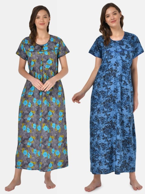 

Klamotten Set of 2 Printed Pure Cotton Maxi Nightdresses, Grey