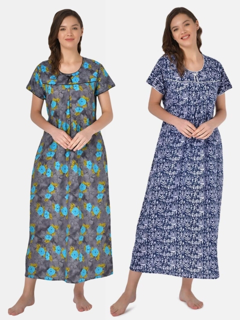 

Klamotten Set of 2 Printed Pure Cotton Maxi Nightdresses, Grey