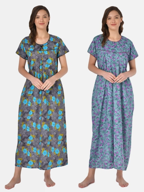 

Klamotten Set of 2 Printed Pure Cotton Maxi Nightdresses, Grey