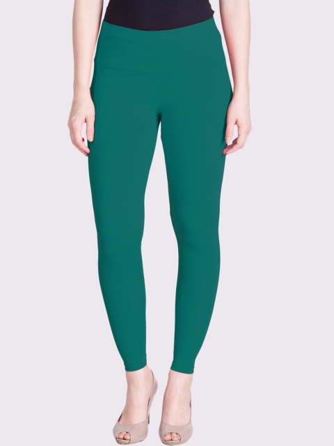 

LYRA Women Teal Green Solid Cotton Ankle-Length Leggings