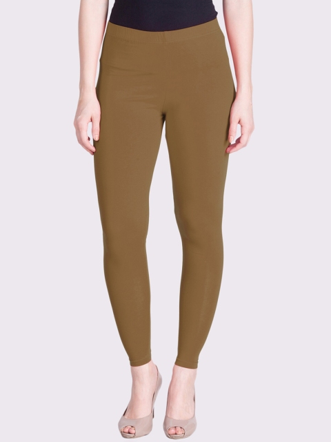 

LYRA Women Taupe Solid Cotton Ankle-Length Leggings