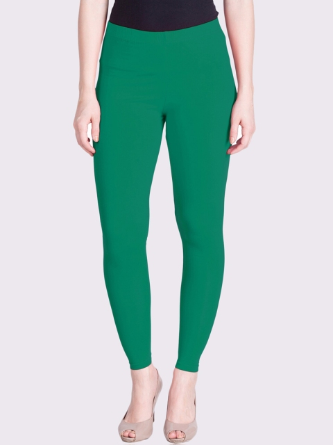 

LYRA Women Teal Green Solid Cotton Ankle-Length Leggings