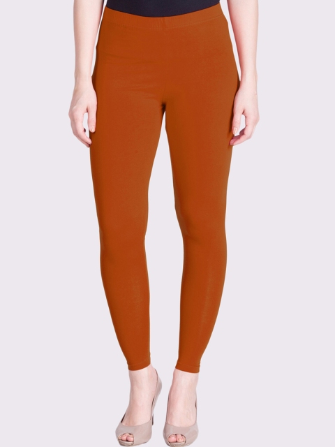 

LYRA Women Rust Brown Solid Cotton Ankle-Length Leggings