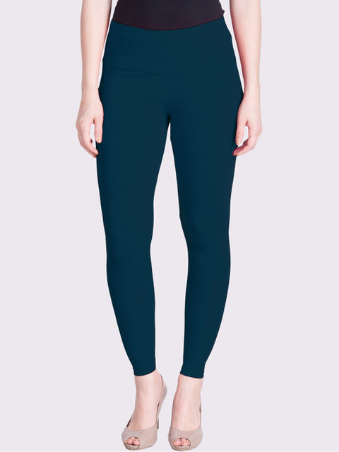 

LYRA Women Teal Blue Solid Cotton Ankle-Length Leggings