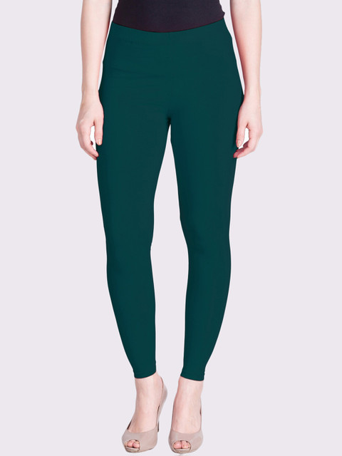 

LYRA Women Teal Green Solid Cotton Ankle-Length Leggings