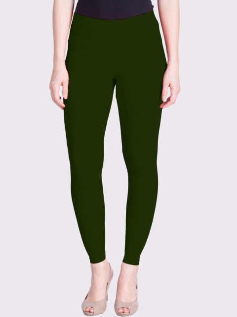 

LYRA Women Green Solid Cotton Ankle-Length Leggings