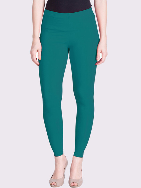 

LYRA Women Sea Green Solid Cotton Ankle-Length Leggings