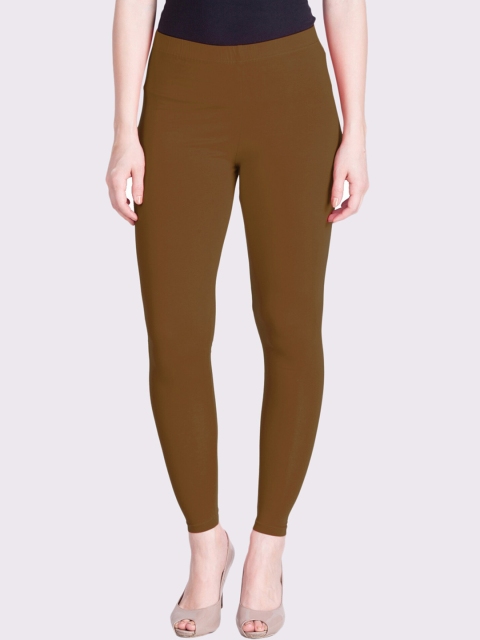 

LYRA Women Taupe Solid Cotton Ankle-Length Leggings
