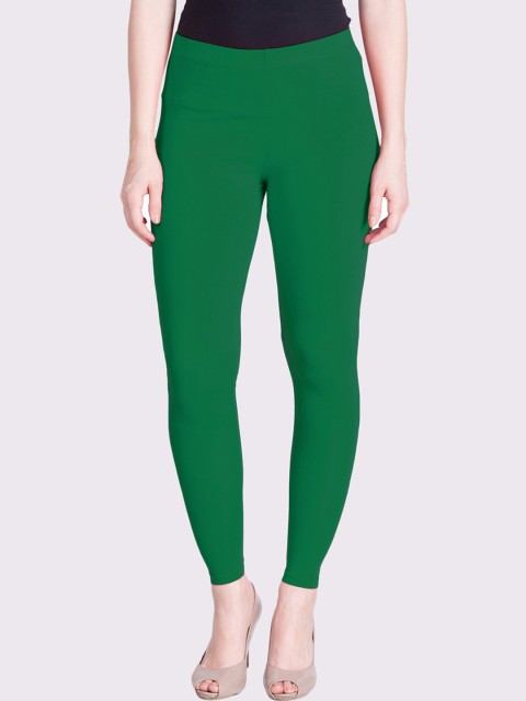 

LYRA Women Green Solid Cotton Ankle-Length Leggings