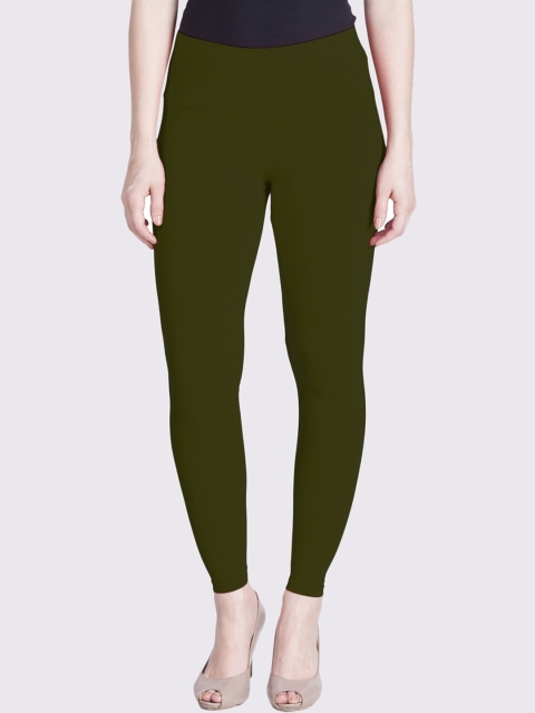 

LYRA Women Green Solid Cotton Ankle-Length Leggings