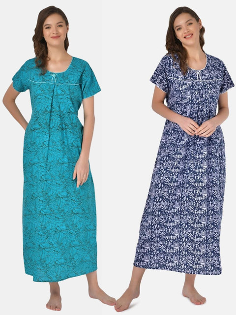 

Klamotten Set-2 Turquoise Blue Printed Maxi Nightdress