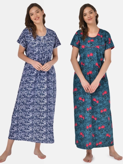 

Klamotten Set of 2 Printed Pure Cotton Maxi Nightdresses, Blue