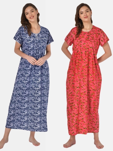 

Klamotten Set of 2 Printed Pure Cotton Maxi Nightdresses, Navy blue