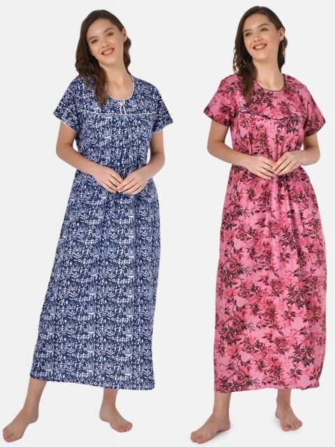 

Klamotten Set of 2 Printed Pure Cotton Maxi Nightdresses, Navy blue
