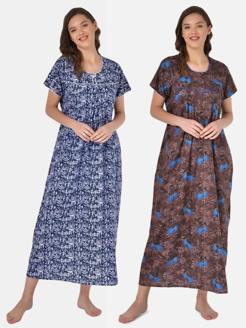

Klamotten Set of 2 Printed Pure Cotton Maxi Nightdresses, Navy blue
