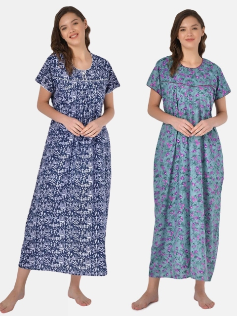 

Klamotten Set of 2 Printed Pure Cotton Maxi Nightdresses, Blue