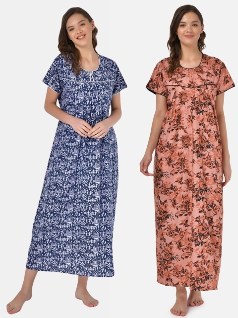 

Klamotten Set of 2 Printed Pure Cotton Maxi Nightdresses, Navy blue