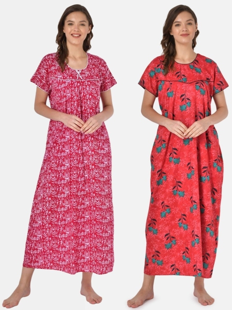 

Klamotten Set of 2 Printed Pure Cotton Maxi Nightdresses, Red